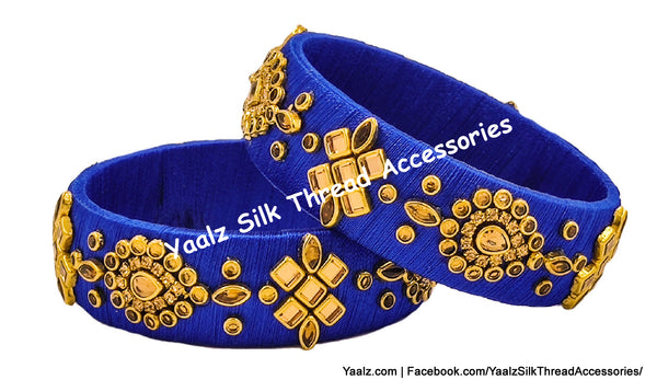 Yaalz Silk Thread Traditional Design Kundan Stone Kada Bangle Pairs In Various Colors