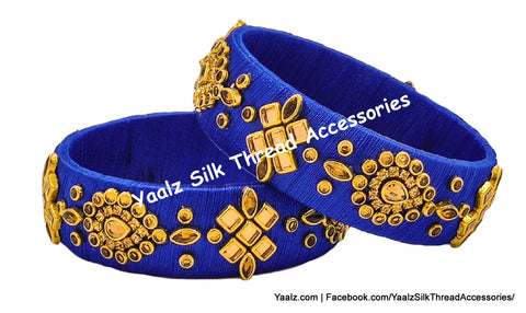 Yaalz Silk Thread Traditional Design Kundan Stone Kada Bangle Pairs In Various Colors