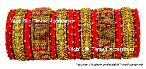 Yaalz Silk Thread Heavy Kundan Stone Work Bridal Bangle Sets With Names In Assorted Colors