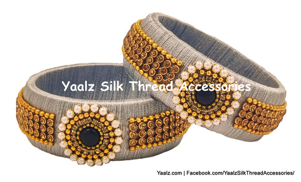 Yaalz Silk Thread Rich Stone & Pearl Kada Pairs In Assorted Colors