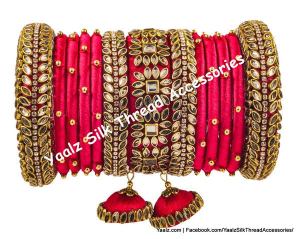 Yaalz Silk Thread Heavy Kundan Stone 13Pcs Bangle Set With Latkans In Assorted Colors