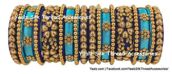 Yaalz Silk Thread Heavy Rich Pearl Kundan Stone 18Pcs Bangle Sets In Assorted Colors