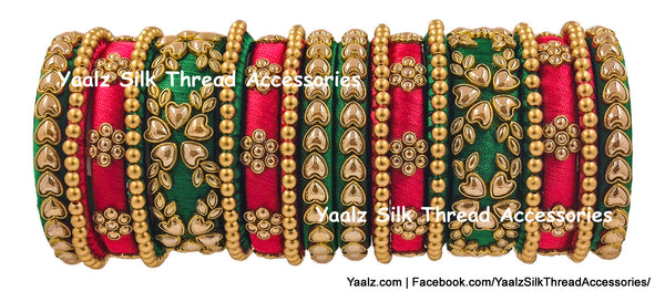 Yaalz Silk Thread Heavy Rich Pearl Kundan Stone 18Pcs Bangle Sets In Assorted Colors