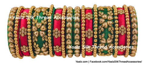 Yaalz Silk Thread Heavy Rich Pearl Kundan Stone 18Pcs Bangle Sets In Assorted Colors