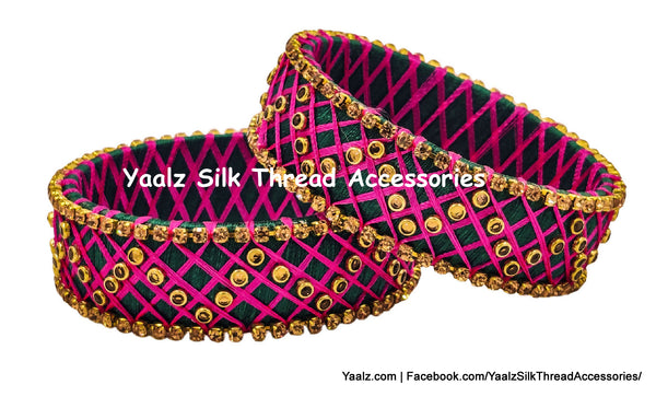 Yaalz Silk Thread Kundan Stone Kada Bangle Pairs With Mini Checks In Assorted Colors