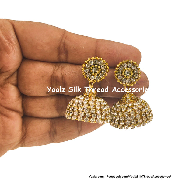 Yaalz Silk Thread Traditional Stone Jhumka With Quilling Stud