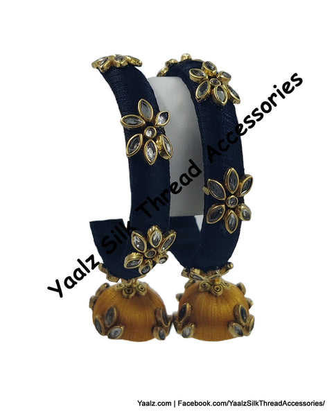 Yaalz Antique Pearl & Stone Bangle Pair With Latkans In Assorted Colors