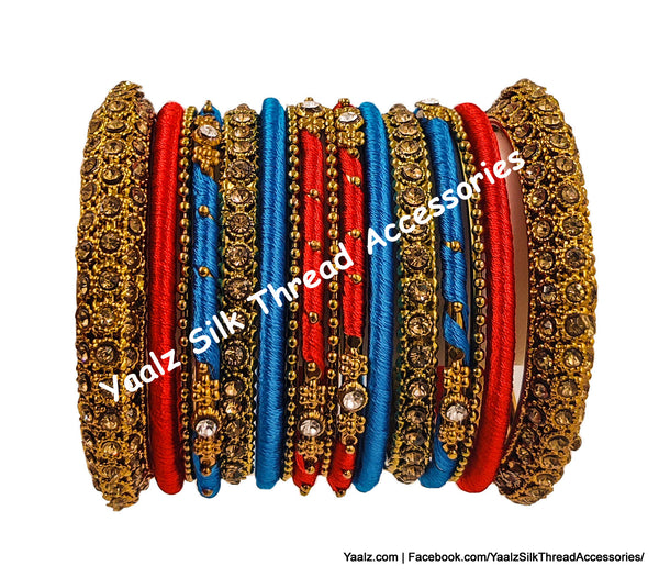 Yaalz Silk Thread Heavy Metal Partywear Bridal Bangle Sets In Assorted Color Combos