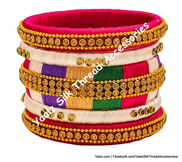Yaalz Silk Thread Simple Bangle Set In Multi Colors