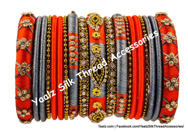Yaalz Silk Thread Partywear Stone Work 19Pcs Bangle Sets In Assorted Colors