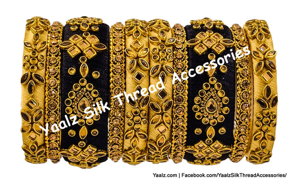 Yaalz Silk Thread Heavy Traditional Design Color Kundan Stone 10Pcs Bangle Sets In Assorted Colors