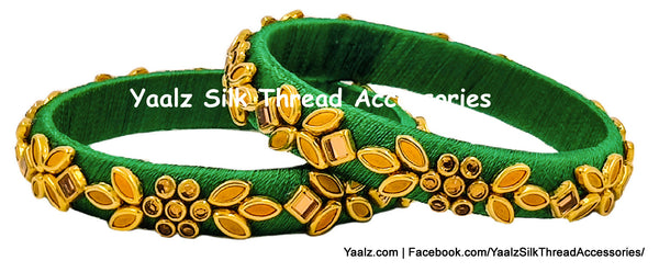 Yaalz Silk Thread Heavy Kundan Stone Medium Bangle Pairs In Assorted Colors - Set 1