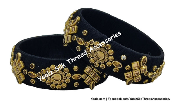 Yaalz Silk Thread Traditional Design Heavy Kundan Stone Kada Bangles In Assorted Colors - Set 1