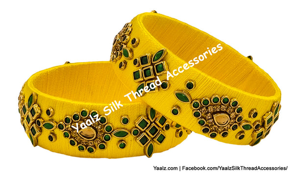 Yaalz Silk Thread Traditional Design Heavy Kundan Stone Kada Bangles In Assorted Colors - Set 1