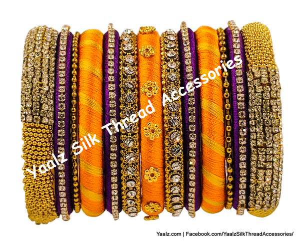 Yaalz Silk Thread Heavy Stone 13Pcs Partywear Bangle Sets In Assorted Colors