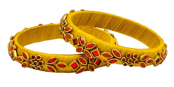Yaalz Silk Thread Heavy Kundan Stone Medium Bangle Pairs In Assorted Colors - Set 2
