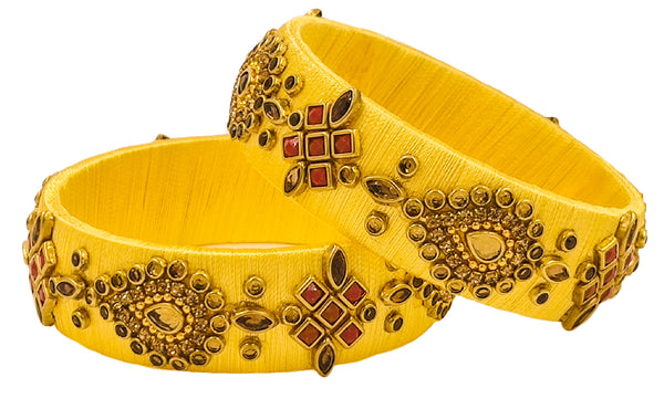 Yaalz Silk Thread Traditional Design Heavy Kundan Stone Kada Bangles In Assorted Colors - Set 2