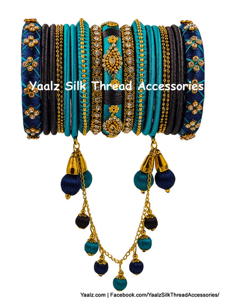 Yaalz Silk Thread 19Pcs Partywear Bangle Set With Hangings In Multiple Color combo