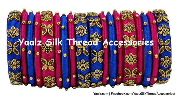 Yaalz Silk Thread Heavy Kundan Stone Bridal / Partywear 18Pcs Bangle Set In Assorted Colors