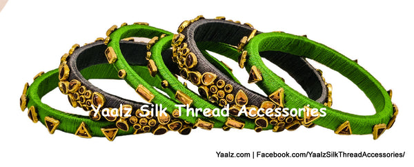 Yaalz Silk Thread Rich Kundan Stone 6Pcs Partywear Bangle Sets In Assorted Color Combos