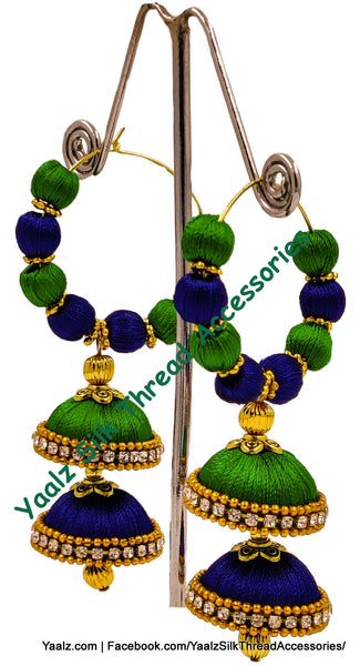 Yaalz Silk Thread Bali Hoop 2 Layer Jhumka Earrings In Assorted Colors