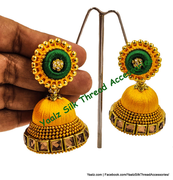 Yaalz Silk Thread Traditional Jhumka Design With Kundan Stones In Assorted Colors