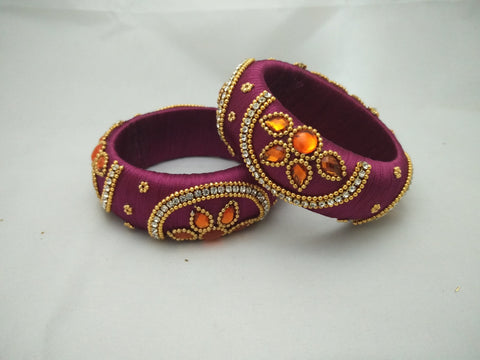 silk thread Bangle Earring Jumka-Yaalz Kada Bangles in Burgundy Pink Color-YAALZ